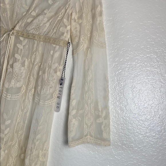 Boho Sheer Embroidered Ivory Kimono Cardigan – Festival/Beach Style - Picture 4 of 8